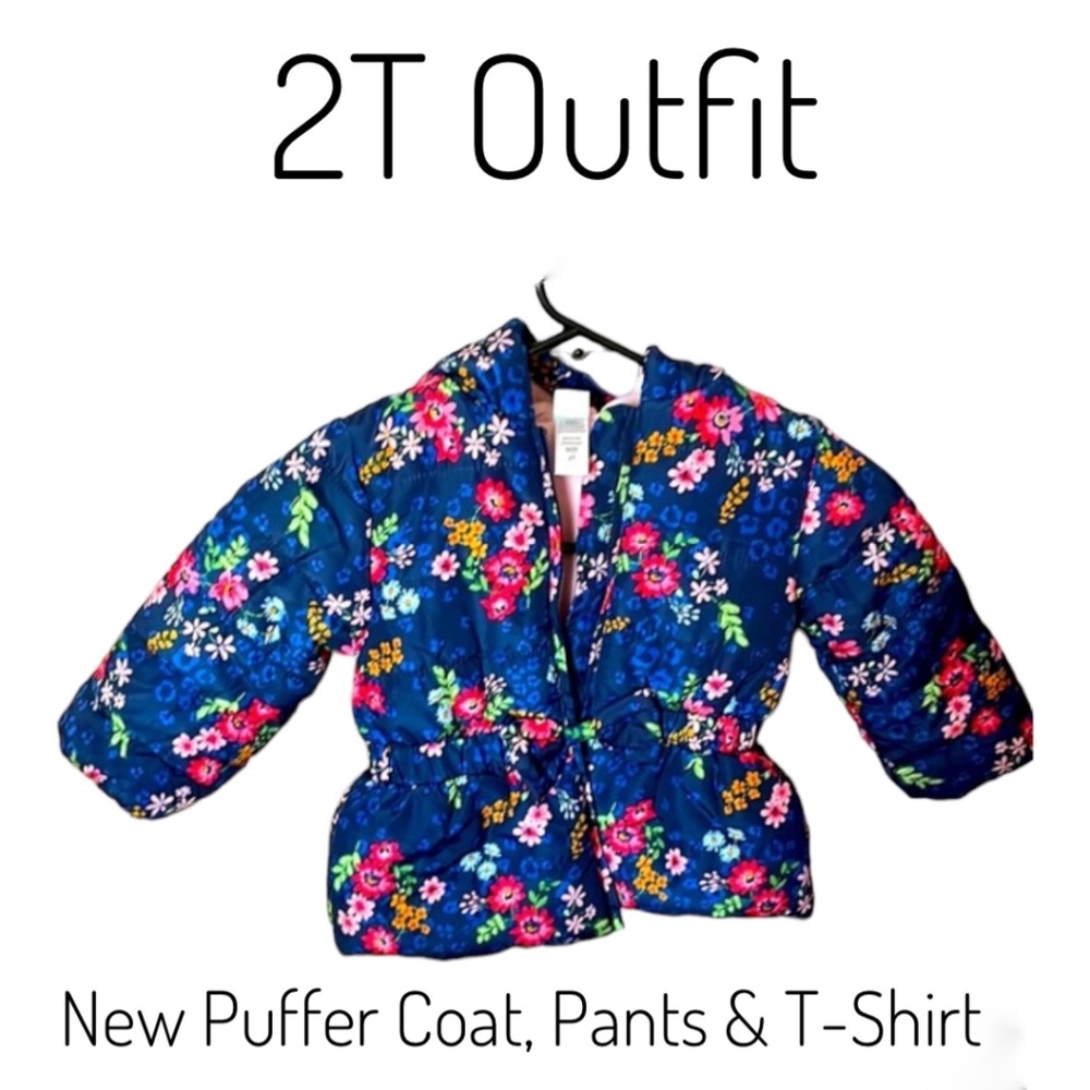 2T Outfit Puffer Coat Pants and TShirt New